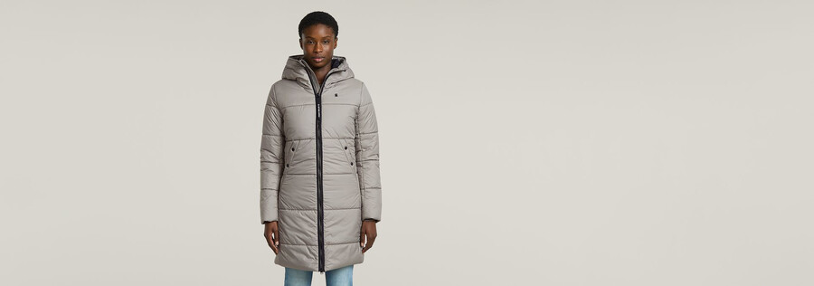 manteau long cintré matelassé à capuche whistler