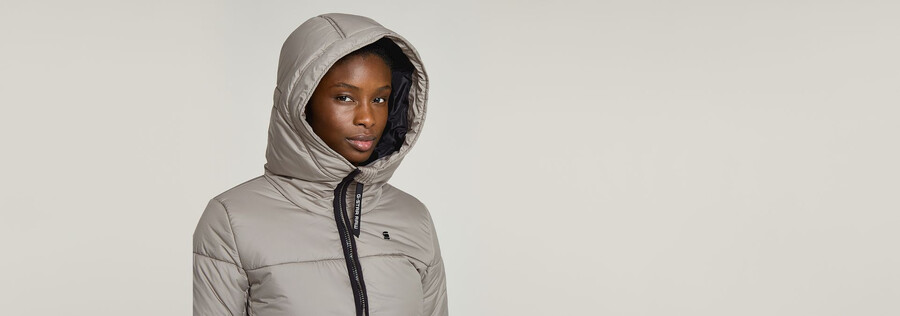 manteau long cintré matelassé à capuche whistler