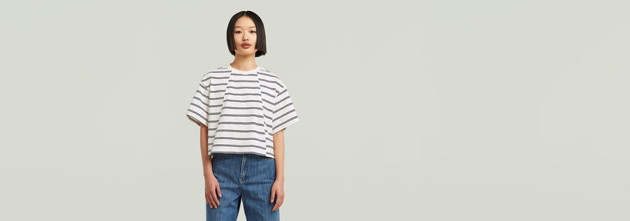 t-shirt à rayures trapèze et coupe carrée