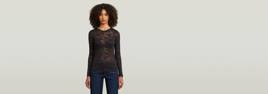 haut slim en dentelle fine aop