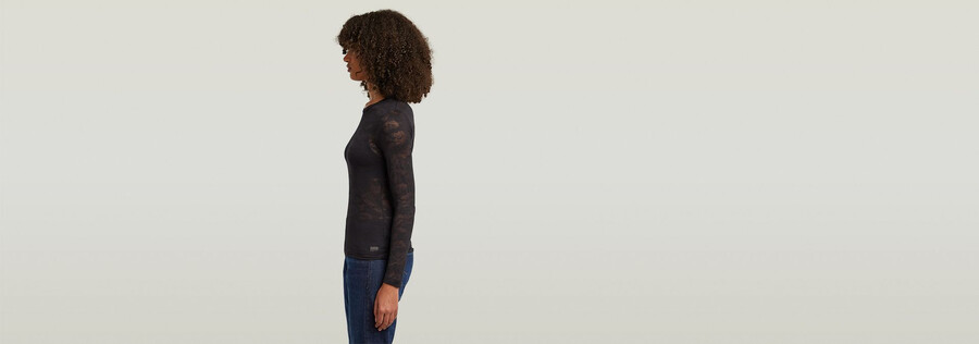 haut slim en dentelle fine aop