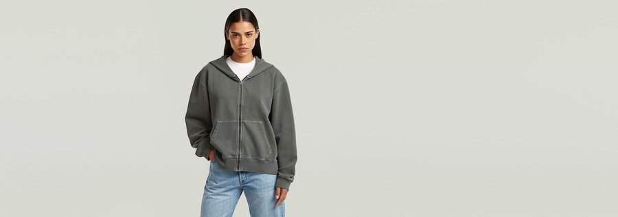 sweat à capuche délavé zippé pull décontracté