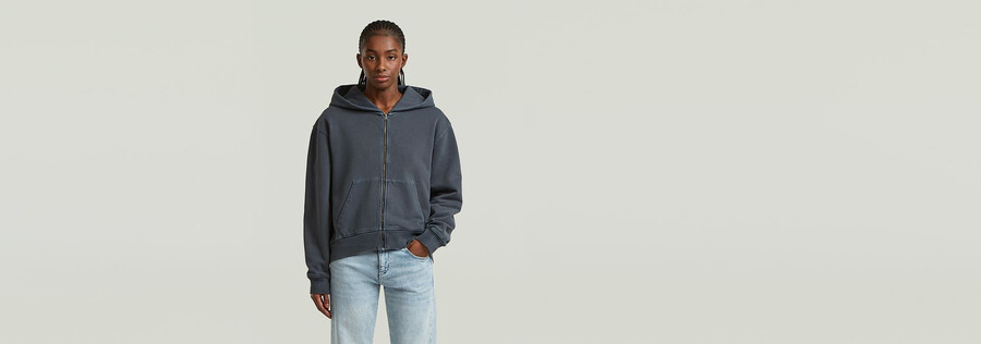 sweat à capuche délavé zippé pull décontracté