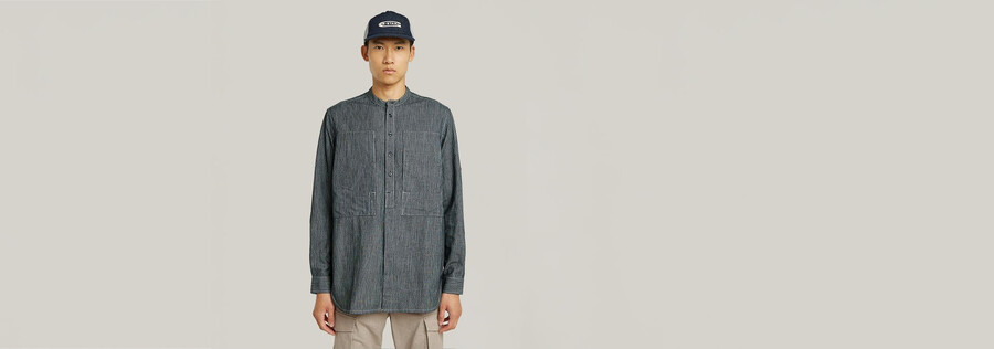 chemise décontractée à col montant et manches retroussées