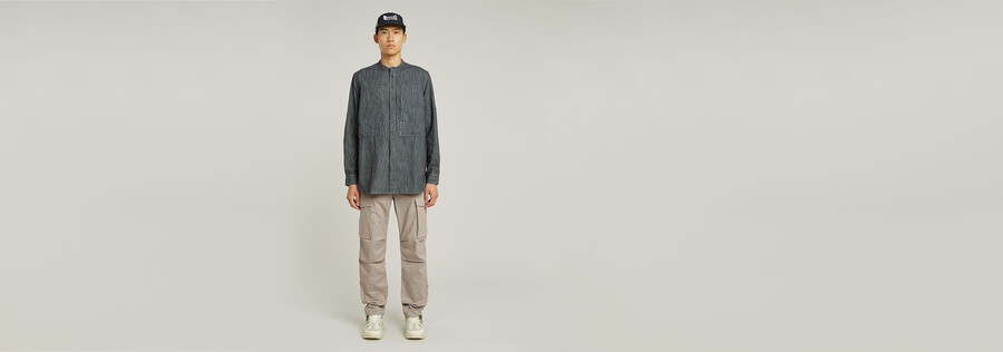 chemise décontractée à col montant et manches retroussées