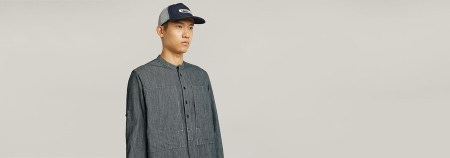 chemise décontractée à col montant et manches retroussées