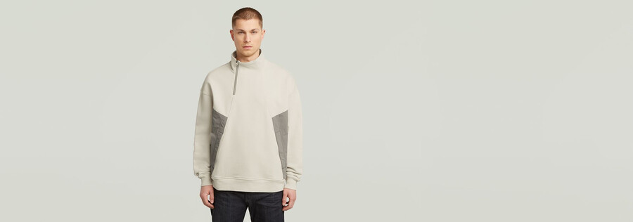 pull demi-zip en mélange de tissus