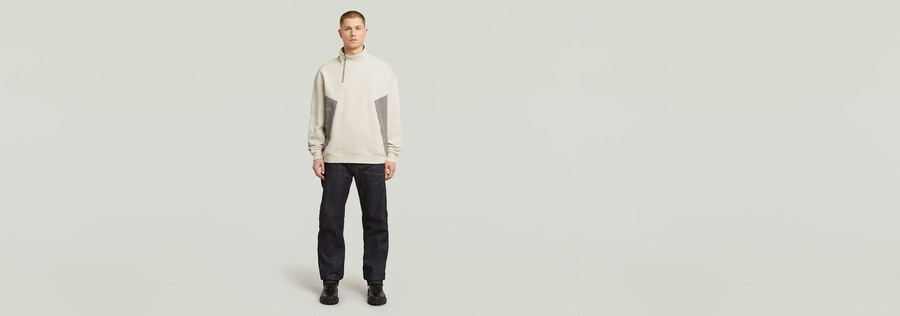 pull demi-zip en mélange de tissus