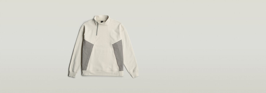 pull demi-zip en mélange de tissus