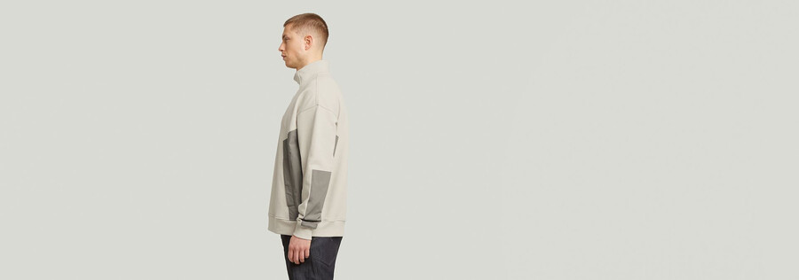 pull demi-zip en mélange de tissus
