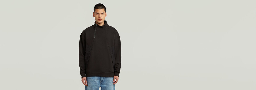 pull demi-zip en mélange de tissus