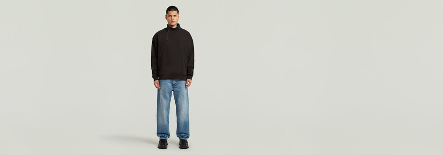 pull demi-zip en mélange de tissus