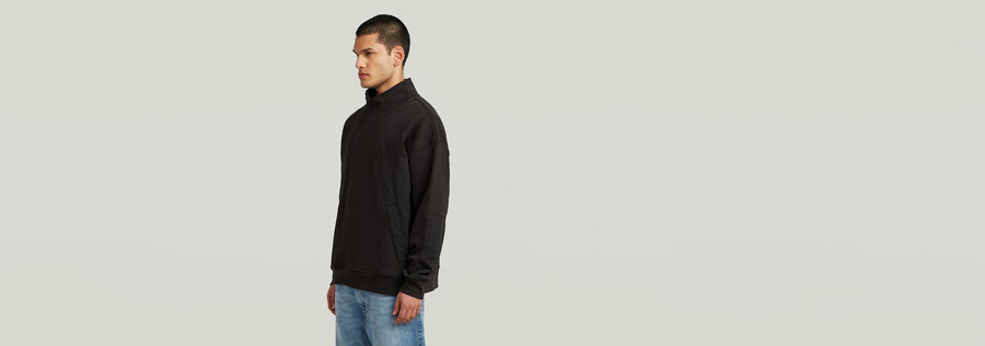 pull demi-zip en mélange de tissus