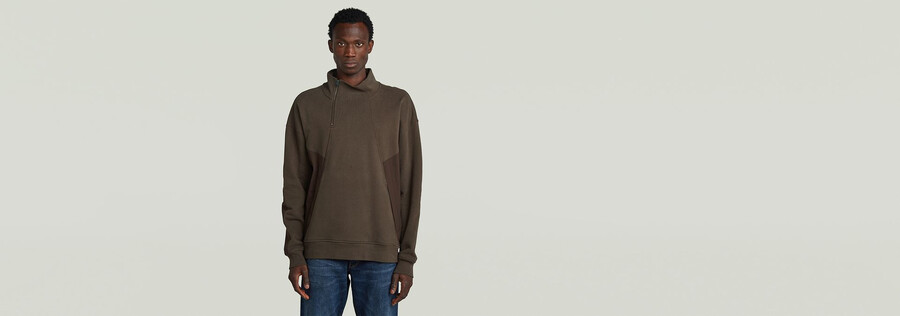pull demi-zip en mélange de tissus