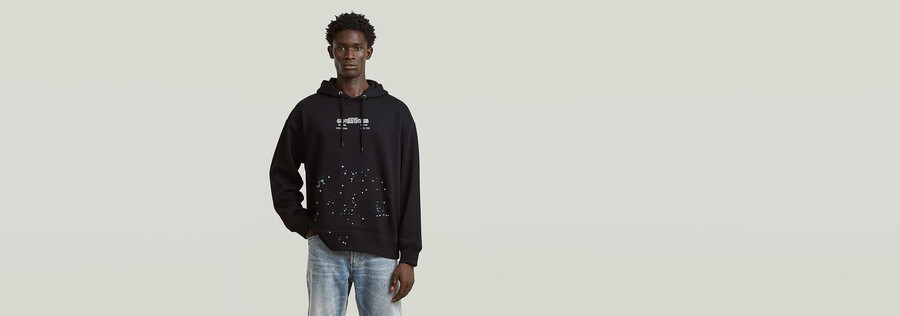 sweat à capuche décontracté à motifs déclaboussures de texte